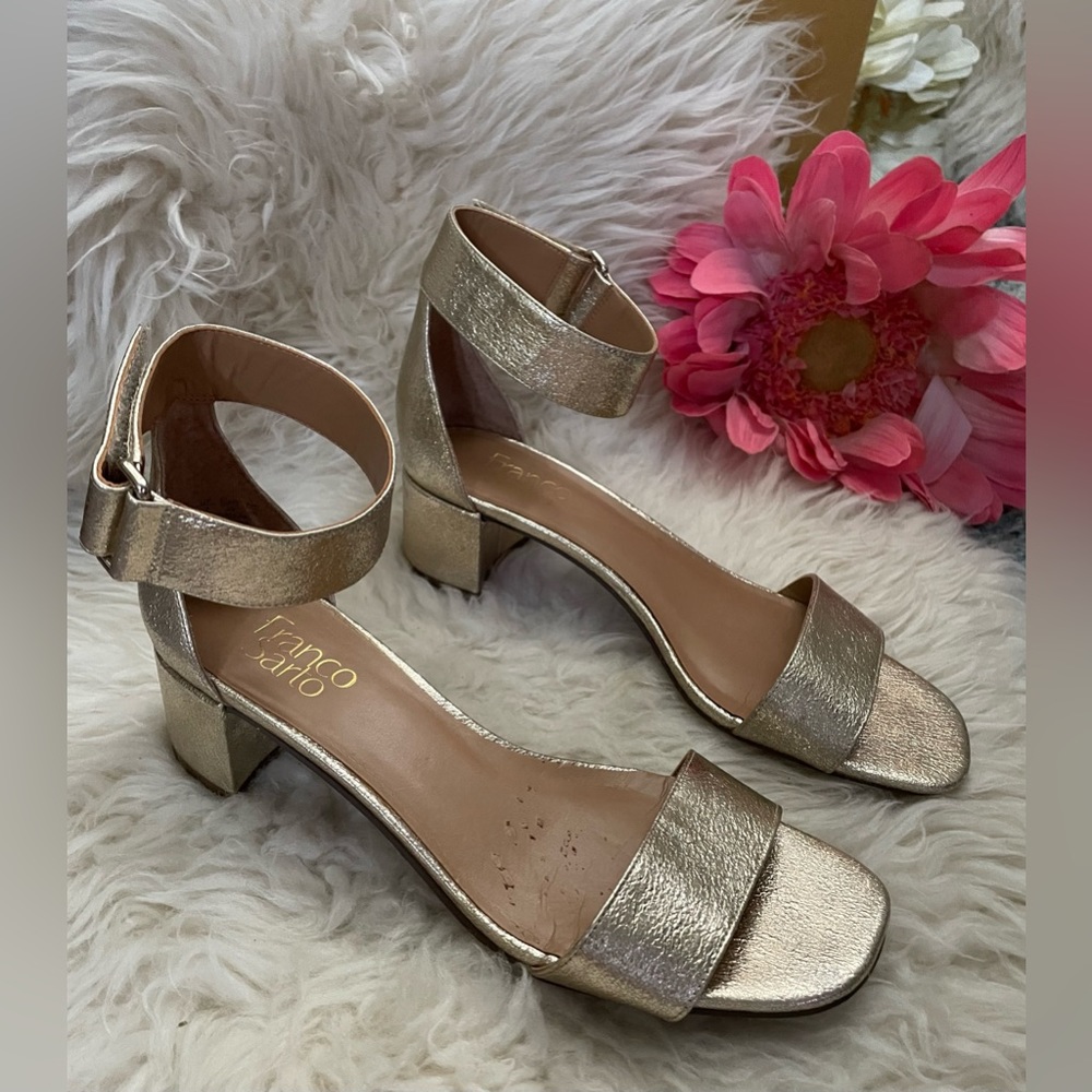 FRANCO SARTO Rosalina Gold Block Heel Sandals Ankle Straps 9M